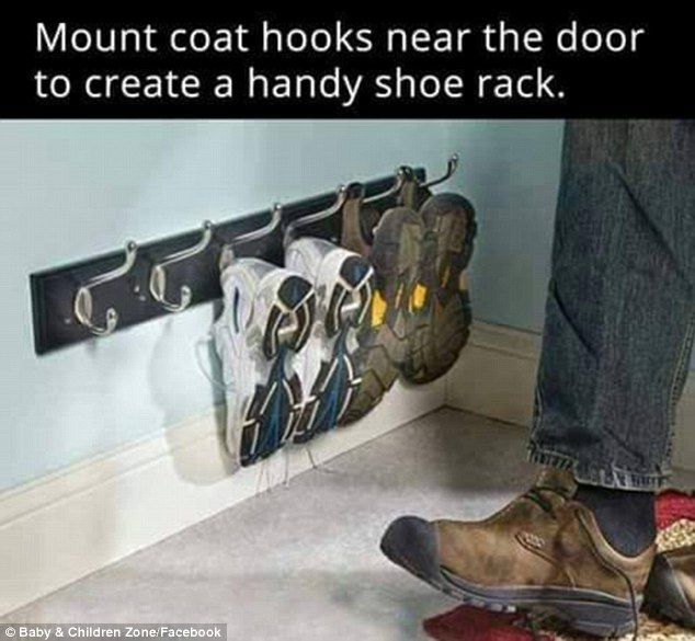 Neat and tidy: Install a coat hook low down on the floor in your hall and hang your trainers and shoes from it to keep life