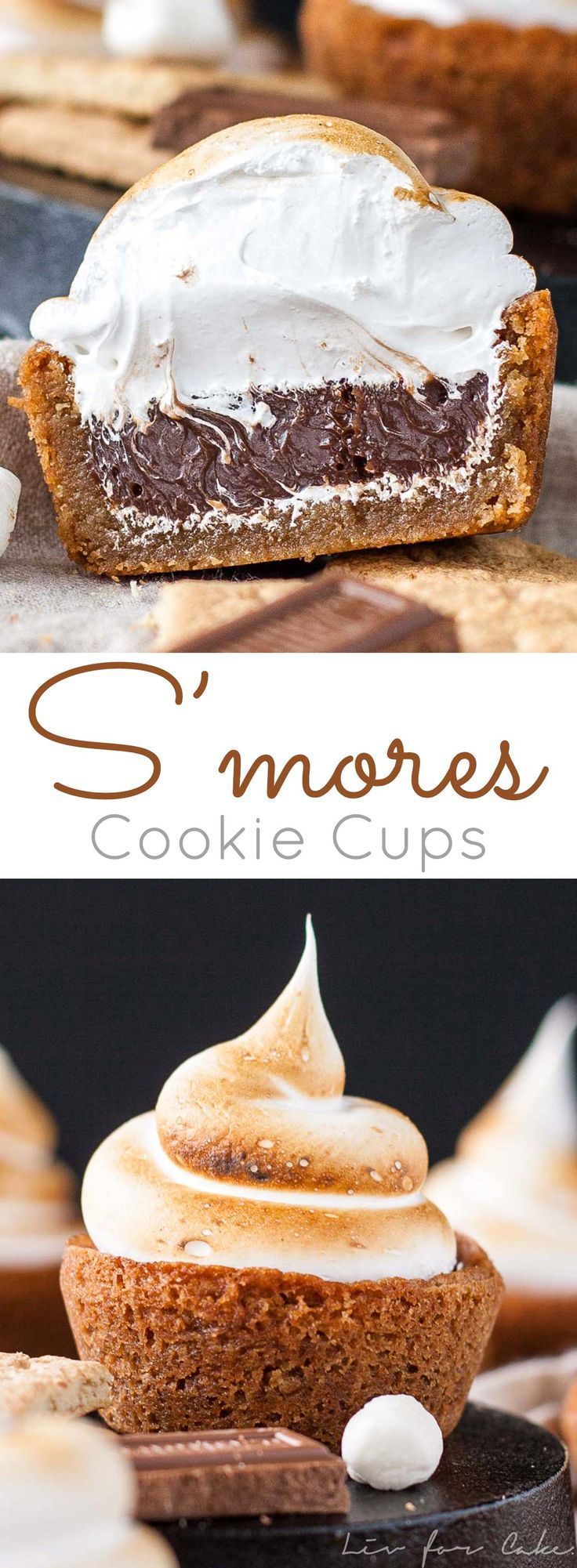 No campfire needed for these S’mores Cookie Cups! Graham cracker cookie cups filled with a Hershey’s milk chocolate ganache,