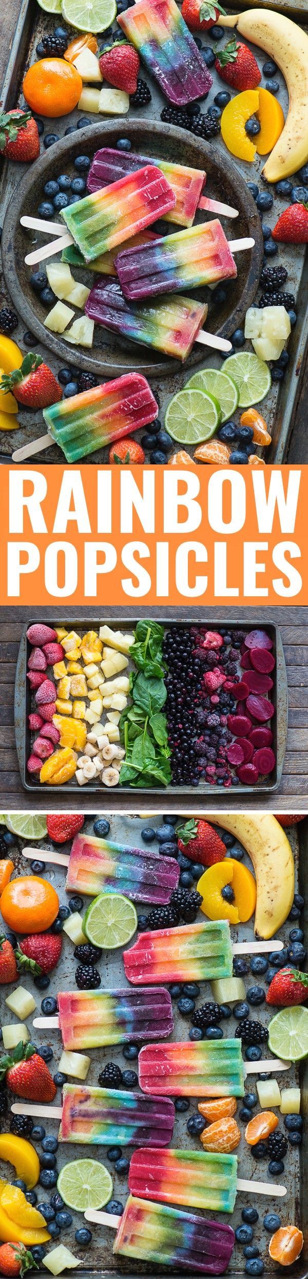 Outstanding 7 layer rainbow popsicles! Make your own homemade rainbow popsicles with lots of fresh fruit!