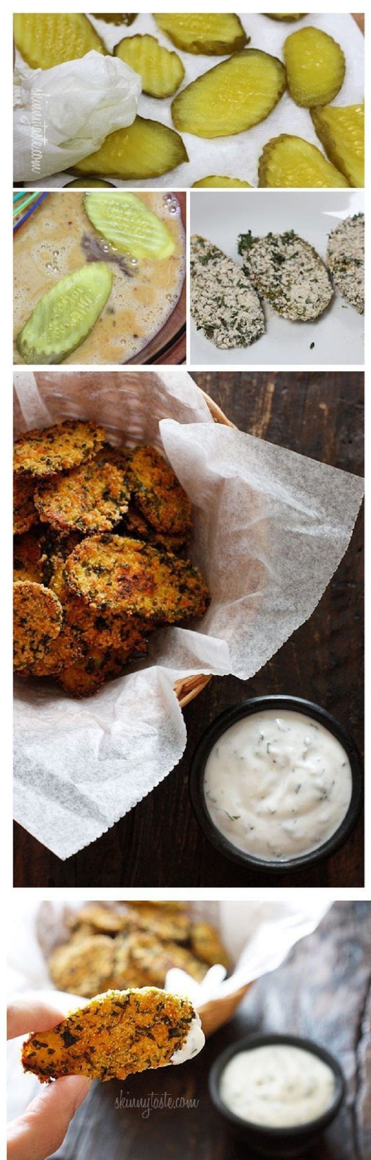 Oven “Fried” Pickles with Skinny Herb Buttermilk Ranch Dip – 14 Clean Eating Snacks | GleamItUp