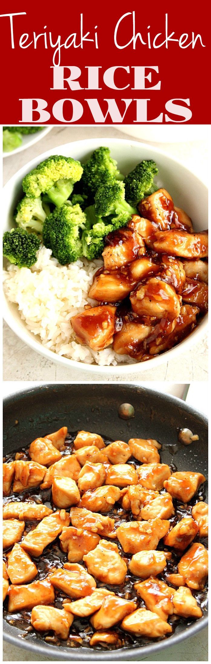 Quick and Easy Teriyaki Chicken Rice Bowls – sweet, garlicky chicken served with steamed broccoli and rice. This Asian chicken