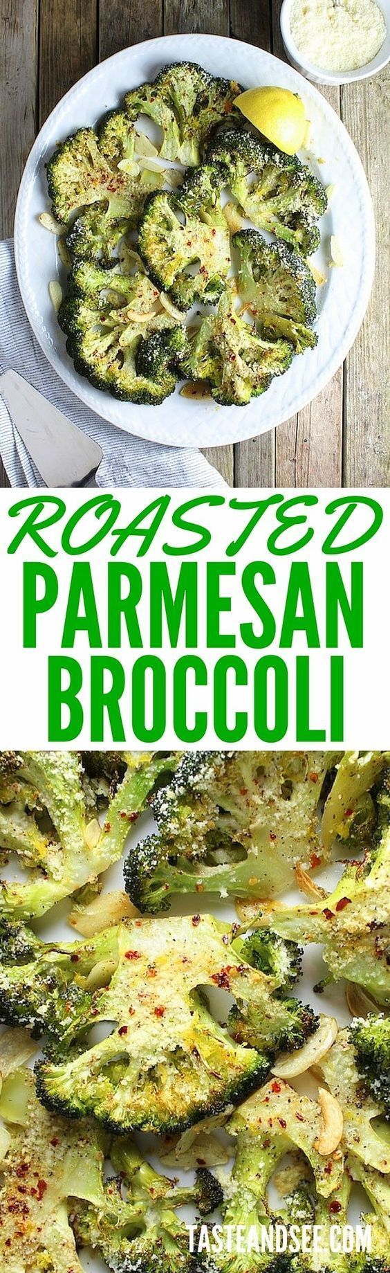 Roasted Parmesan #Broccoli – Roasted with olive oil, Parmesan cheese, sliced garlic, and finished with lemon zest. Super simple &