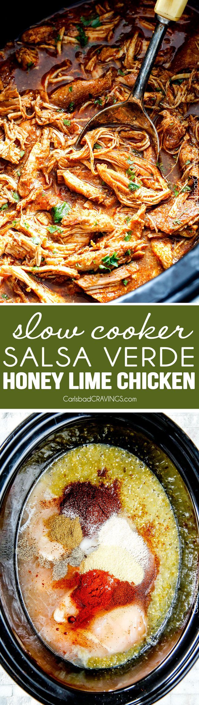 Slow Cooker Salsa Verde Honey Lime Chicken (and Tacos!) – the flavor of this chicken is out of this world! the best “dump and run”