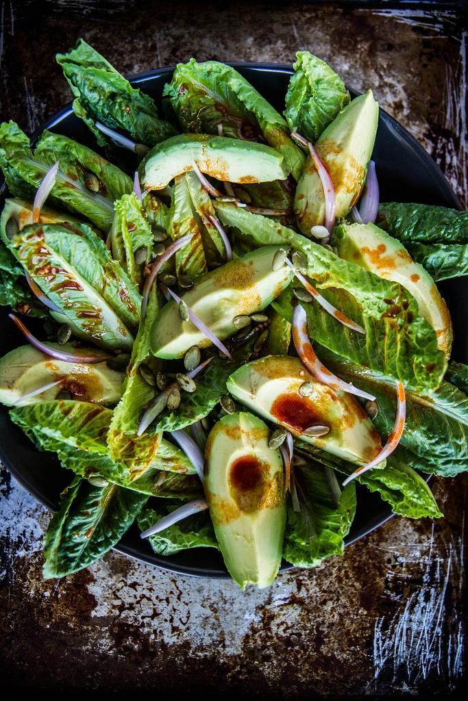 Smoky romaine and avocado salad. Easy vegan option!