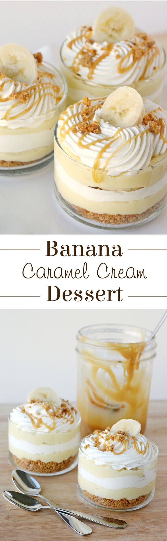 The most AMAZING dessert ever!  Sweet, creamy, crunchy… this Banana Caramel Cream Dessert has it all!