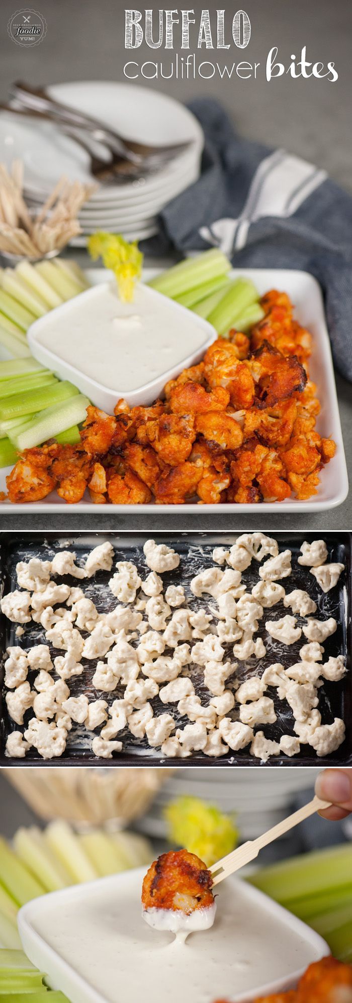 These Buffalo Cauliflower Bites taste so much like traditional chicken wings, but are a healthy vegetarian version perfect for a