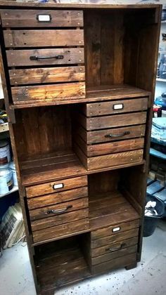 this grand wooden pallet cabinet is also ideal that can be used in any part of the house. It has got a number of drawers that are