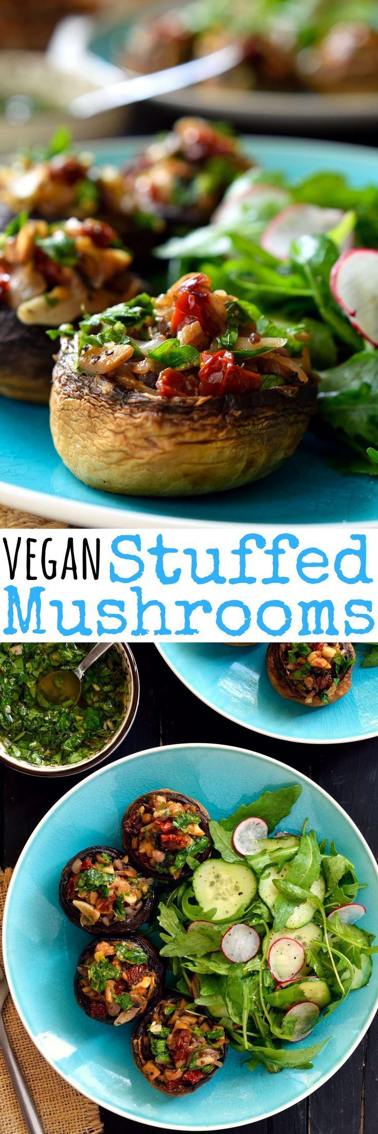 Vegan stuffed mushrooms are easy to make and packed with fresh herb-y, garlicky, citrus-y deliciousness. These little guys are