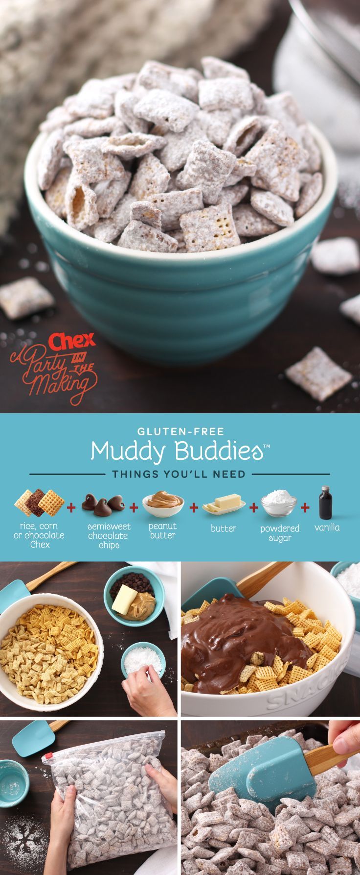 What could be better than a fresh batch of Muddy Buddies? A fresh batch of this holiday treat on a snowy day next to a cozy