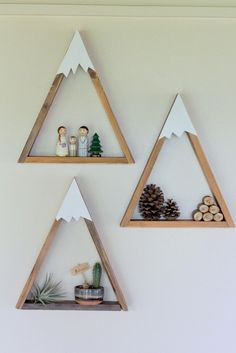 Woodland Nursery Mountain Shelf Room Decor Snow Peak Mountain Forest Reclaimed Wood Triangle Geometric by DreamState on Etsy