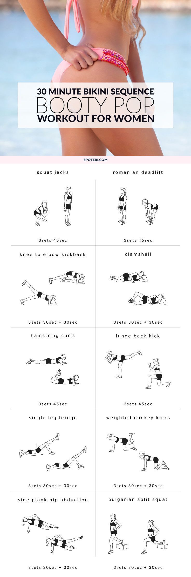 Work your booty from all angles and make it pop with these 10 butt exercises for women. An intense 30 minute workout that will