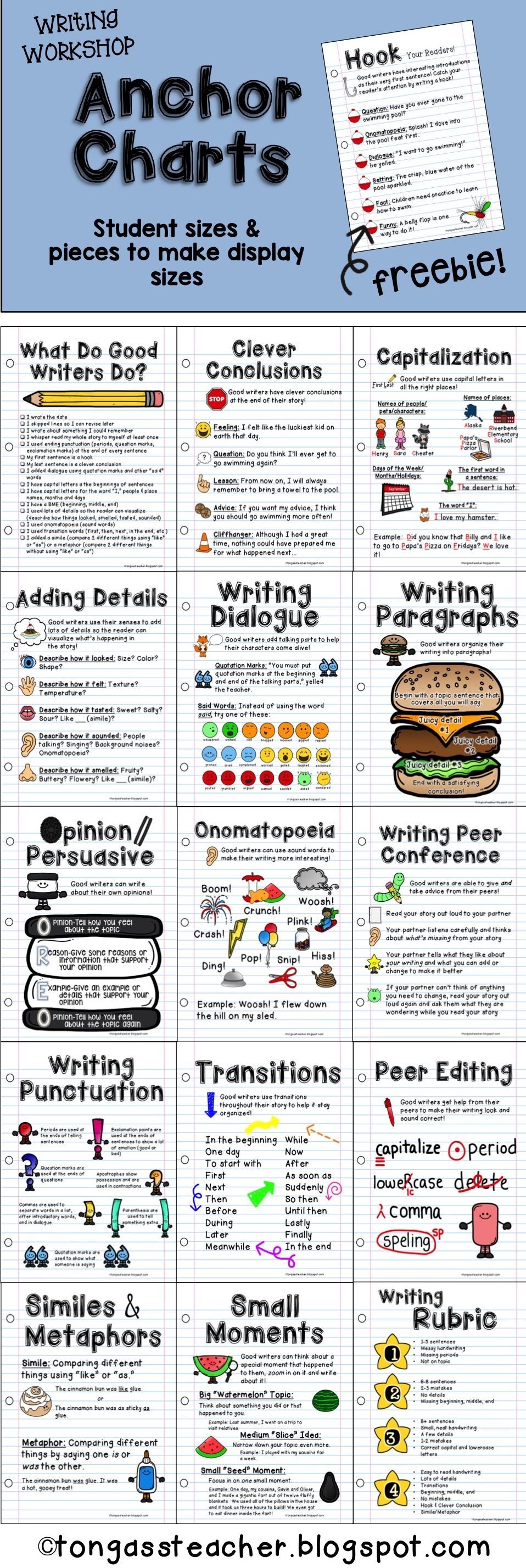 Writing Workshop Anchor Charts–try the FREEBIE! Buy individually or purchase the bundle and SAVE!