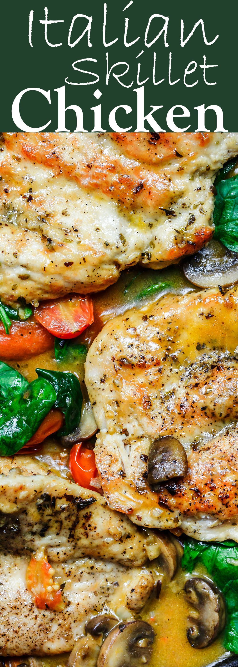 30-Minute Italian Skillet Chicken Recipe with Tomatoes and Mushrooms | The Mediterranean Dish. Flavor packed chicken breasts