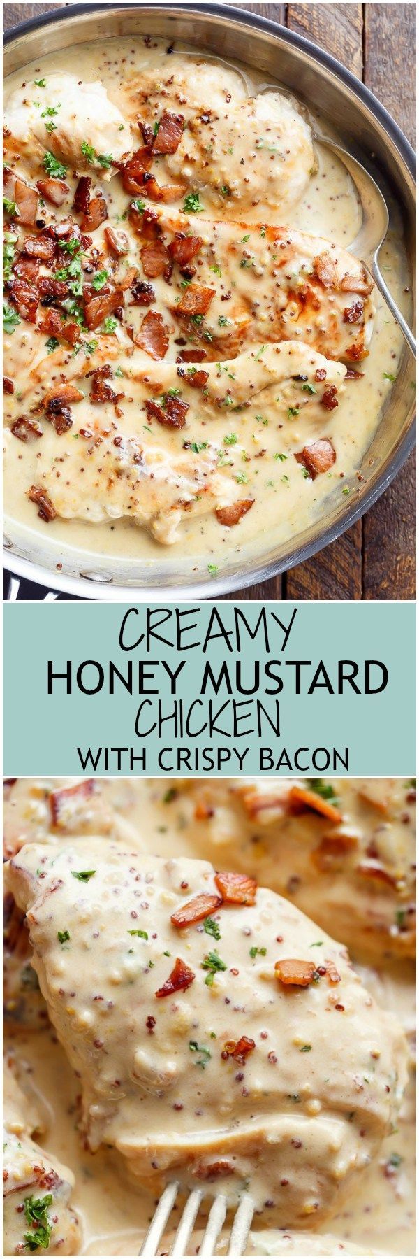 A deliciously Creamy Honey Mustard Chicken with crispy bacon pieces will become your new favourite dinner — flour less and low
