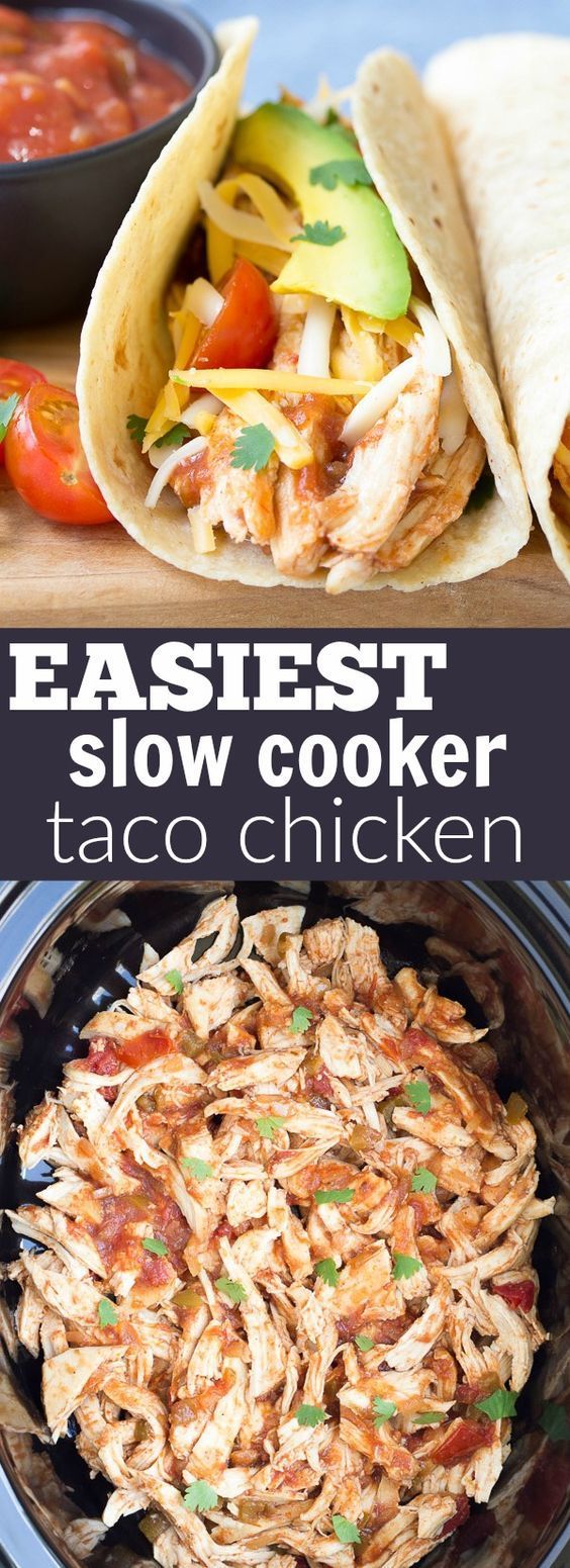 An easy recipe for 3-Ingredient Slow Cooker Taco Chicken. My family has made this so many times we’ve lost count! It’s a healthy