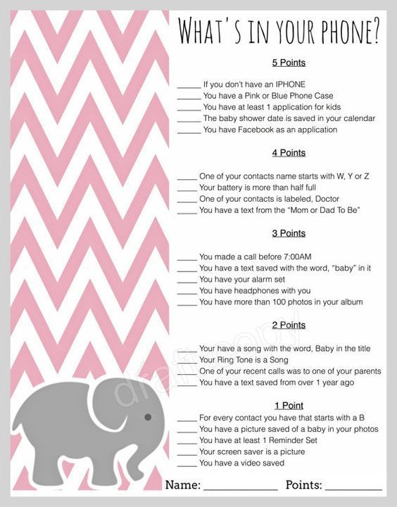 Baby Shower Game-Whats in your phone | Baby Elephant Baby Shower Theme