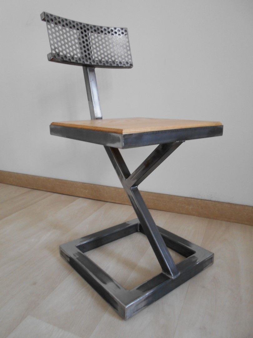 Chaise design metal brut bois style industriel artisanal unique
