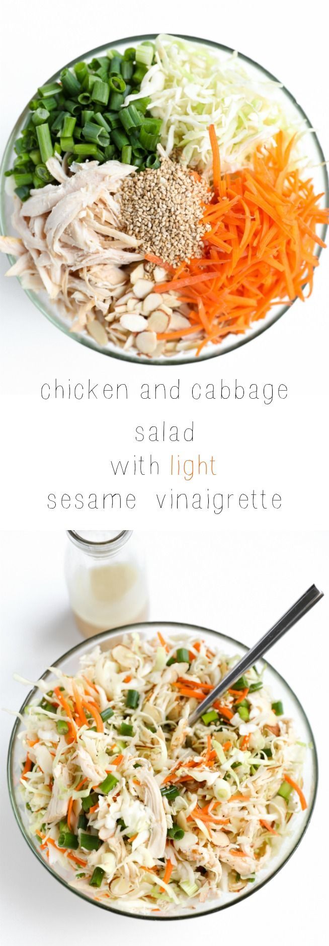 Chicken and Cabbage Salad with Light Sesame Vinaigrette. OMG, you guys, the best salad EVER and just 15 minutes start to finish.