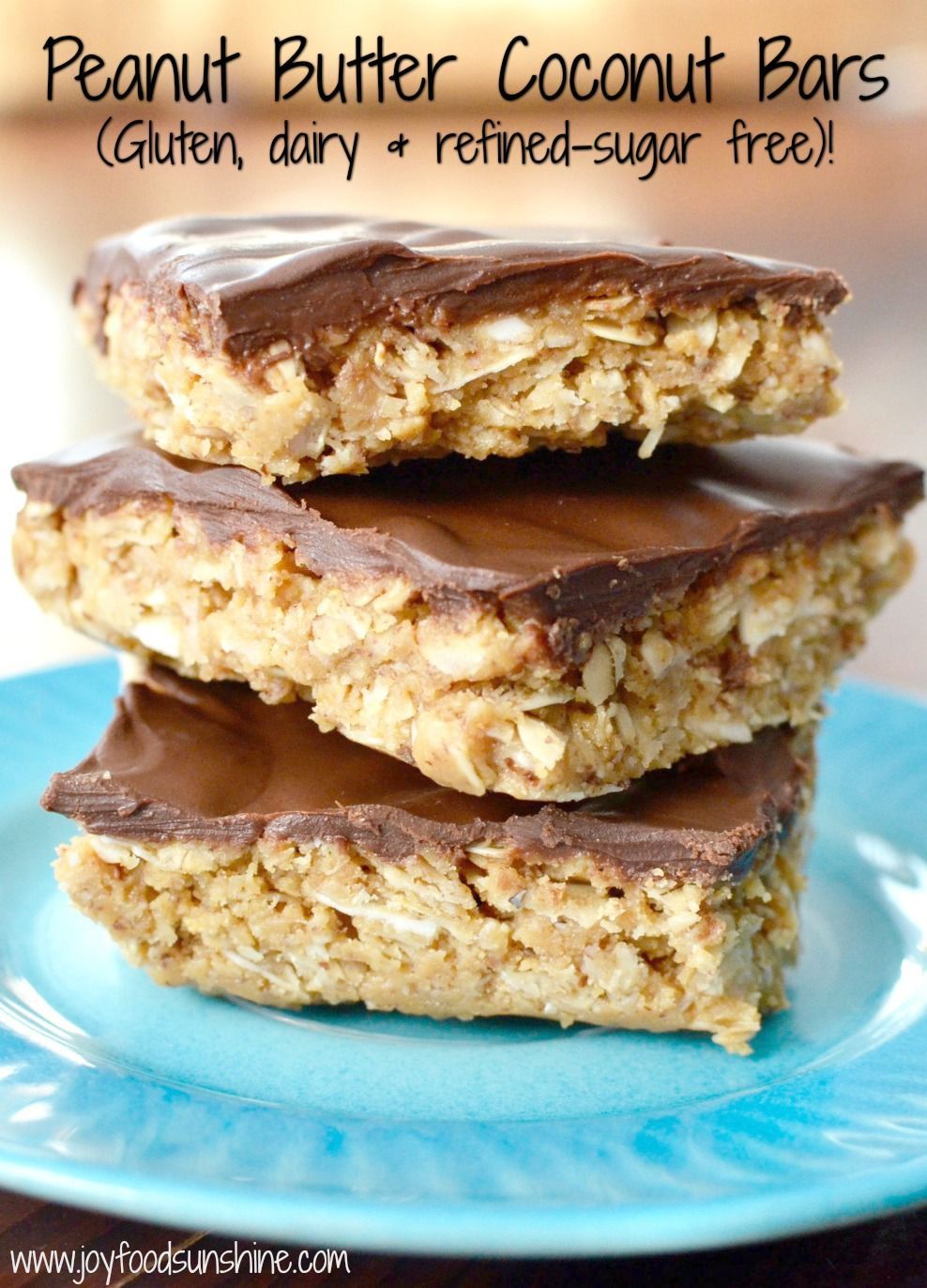Chocolate Peanut Butter Coconut Bars Recipe! Peanut butter, honey, coconut and oats make up these delicious dessert bars!