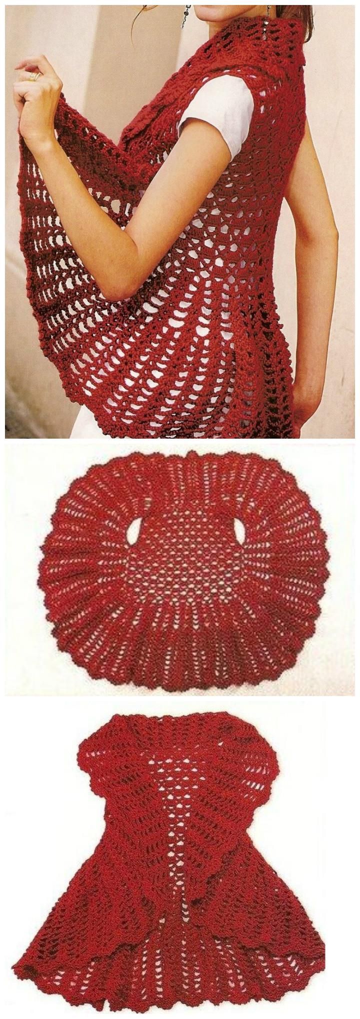 Crochet Red Circle Vest – 12 Free Crochet Patterns for Circular Vest Jacket | 101 Crochet