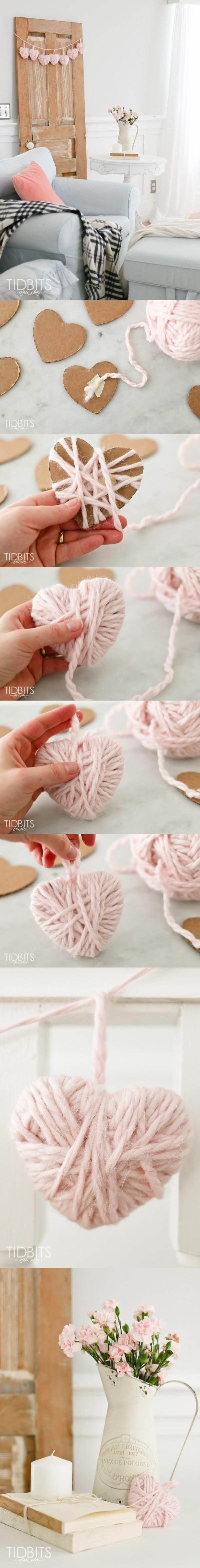 DIY Valentine Yarn Heart – tidbits-cami.com – Decora con corazones de lana DIY