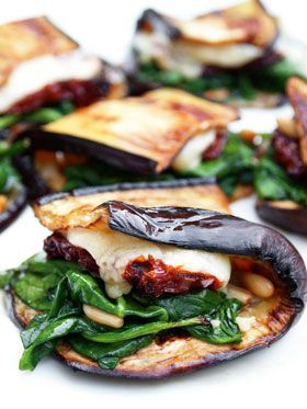 EGGPLANT WRAP with SPINACH, SUN-DRIED TOMATO & CHEESE ~~~ this recipe is shared with us from the book, “food: vegetarian home