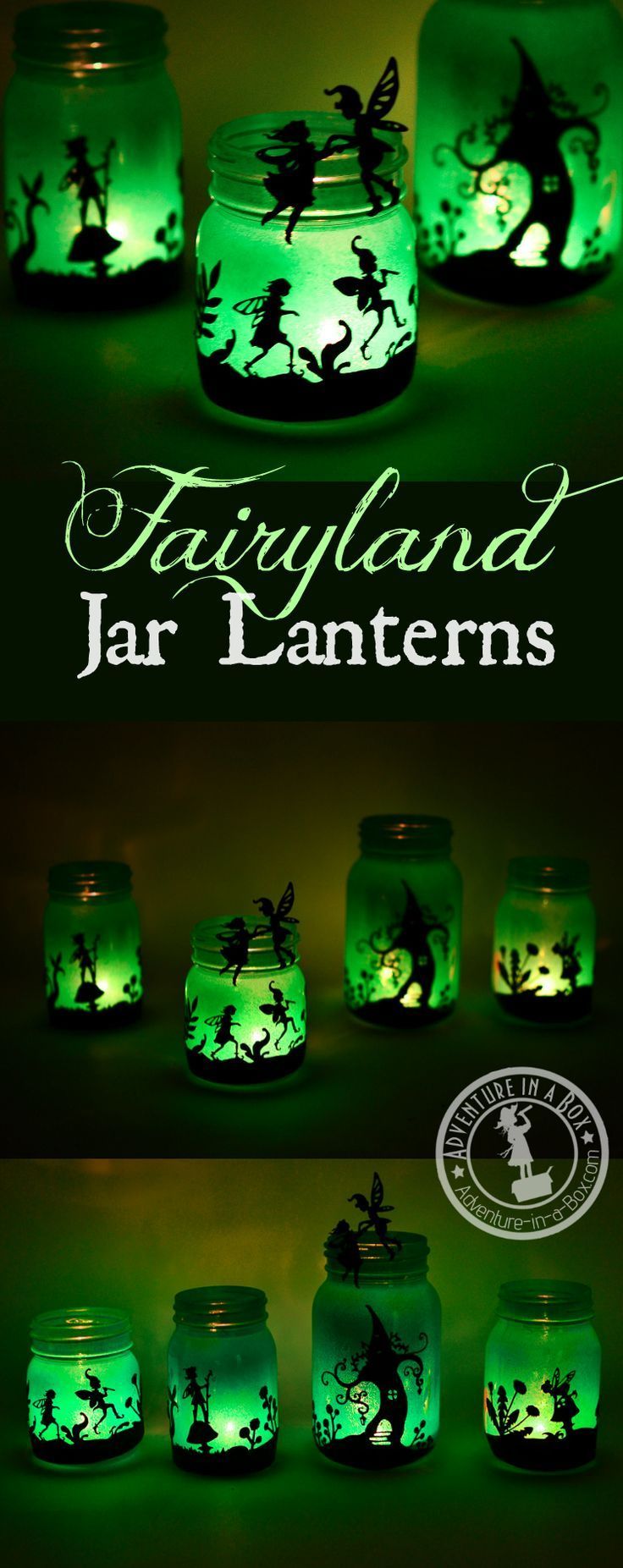 Fairy Mason Jar Lanterns: DIY tutorial on how to make beautiful fairyland luminaries from old Mason jars. A printable design is