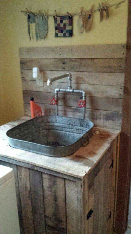 FB post  Awesome utility sink by Doug Stainbrook from old galvanized tub and pallet wood!