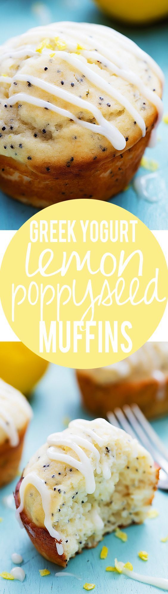 Greek Yogurt Lemon Poppyseed Muffins with Lemon Cream Cheese Glaze | Creme de la Crumb: