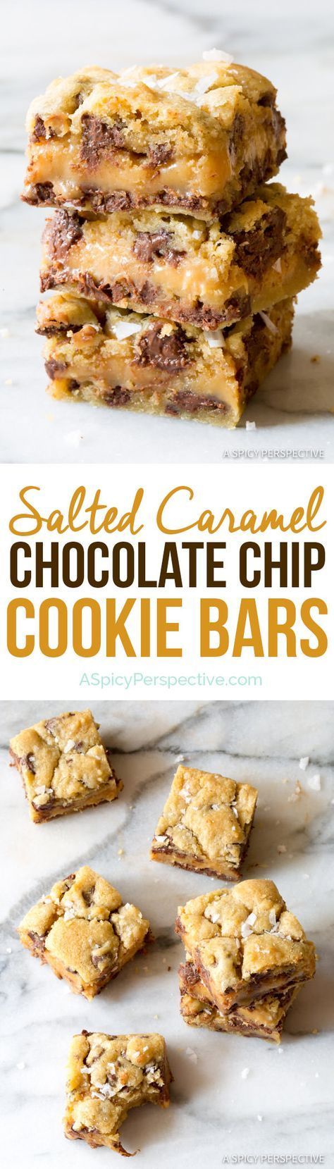 Irresistible Gooey Salted Caramel Chocolate Chip Cookie Bars | a href=”http://ASpicyPerspective.com” rel=”nofollow”