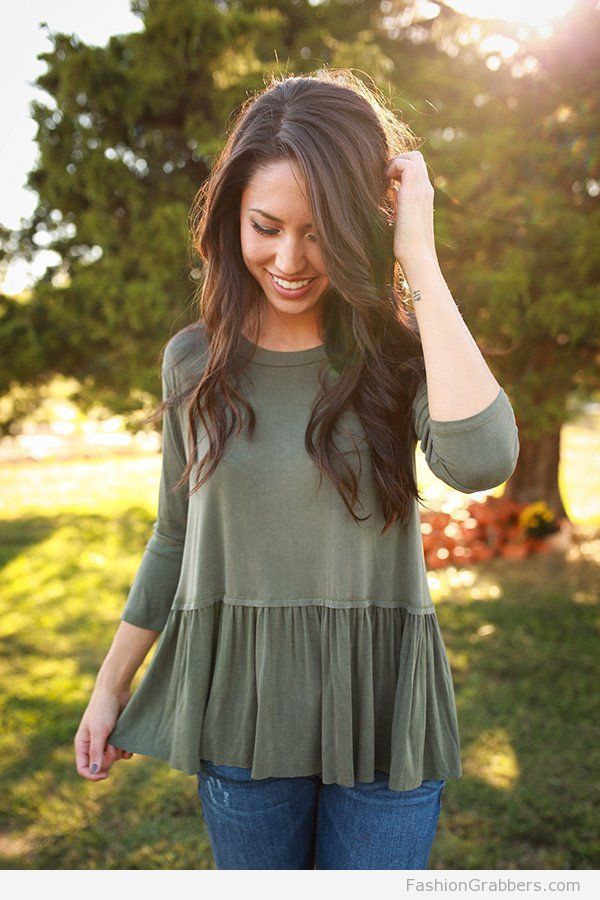 Jeans and olive top for fall