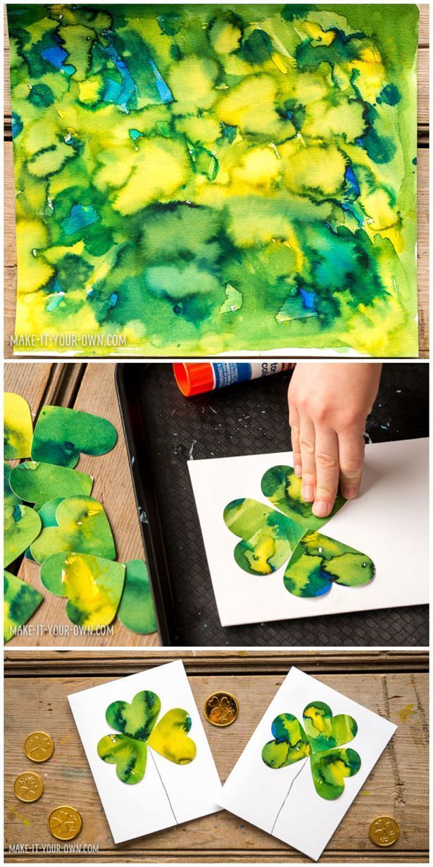 Kid-Made Watercolor Shamrock Clover Cards. Easy St. Patricks Day art project…