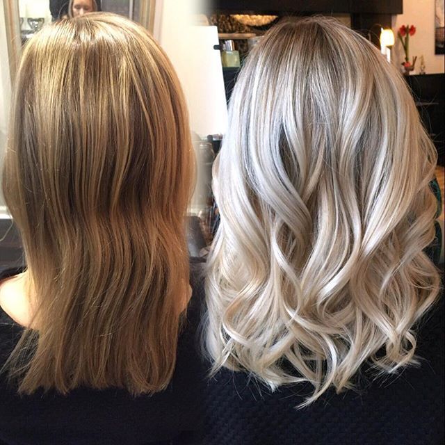 Love this transformation from brassy to bright baby blonde