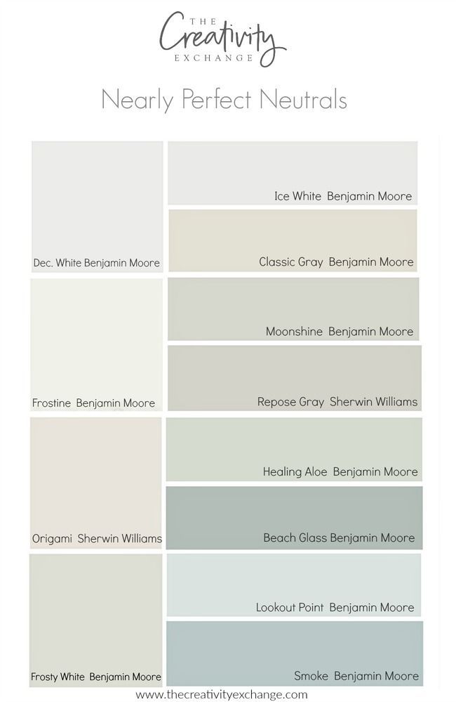 Nearly perfect neutral paint colors that are versatile and consistently work well.