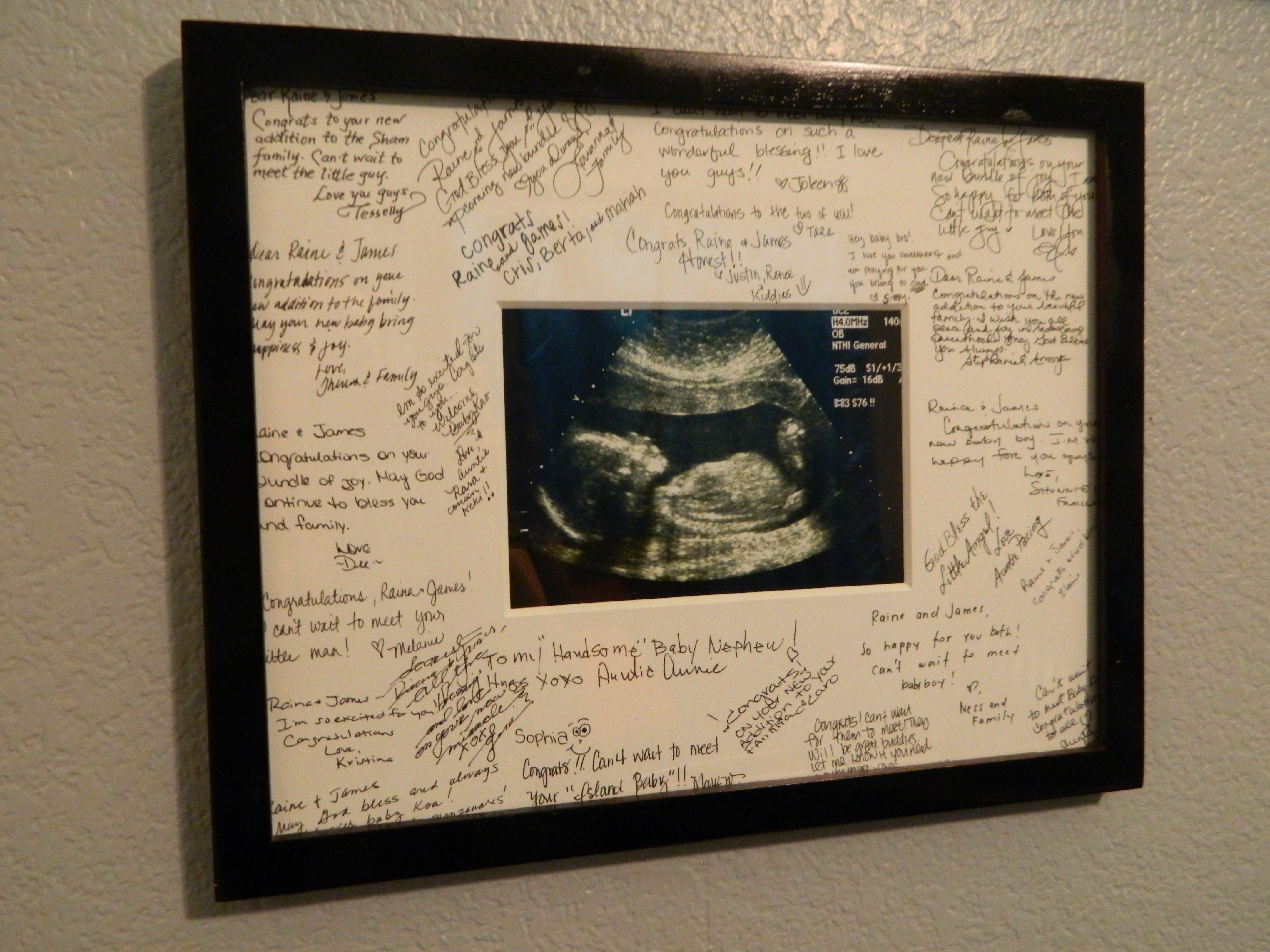 Nursery Wall Art Idea  – Cool Sonogram Wall Art. Liz- everyone could sign it that comes to visit at the hospital!