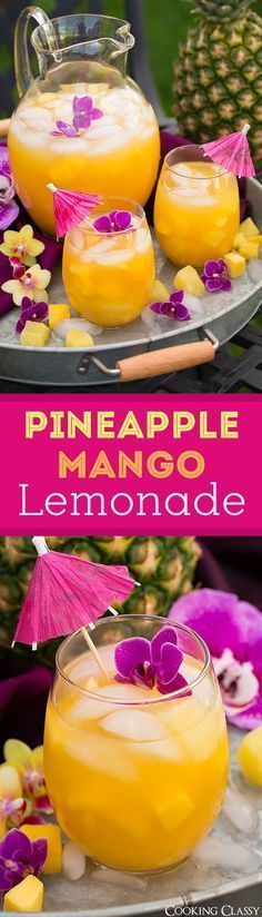 Pineapple Mango Lemonade – seriously refreshing on a hot summer day! Love this tropical twist on lemonade!