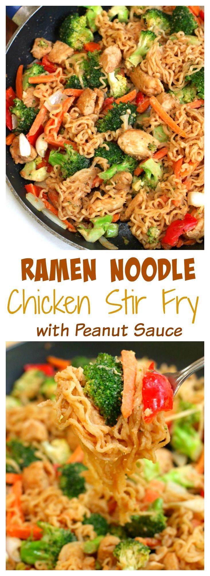 Ramen Noodle Chicken Stir Fry with Peanut Sauce — Personal Notes:  More noodles, thin down the peanut sauce