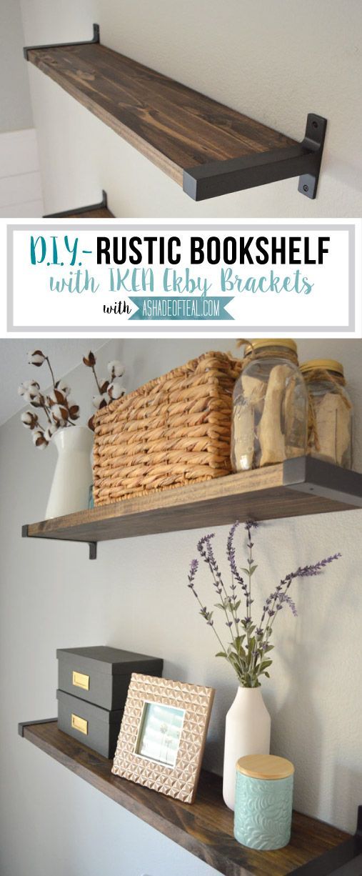 Rustic DIY Bookshelf with IKEA Ekby Brackets. Learn how to find wood that actually fits the IKEA brackets! | A Shade Of Teal