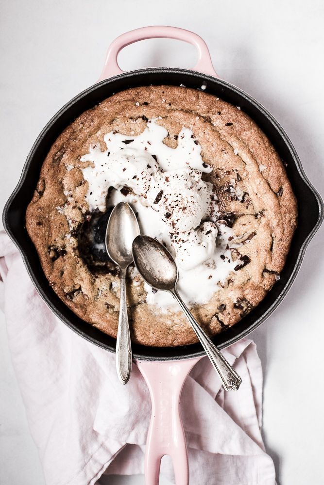 Salty Dark and Milk Chocolate Skillet Cookie | The Modern Proper