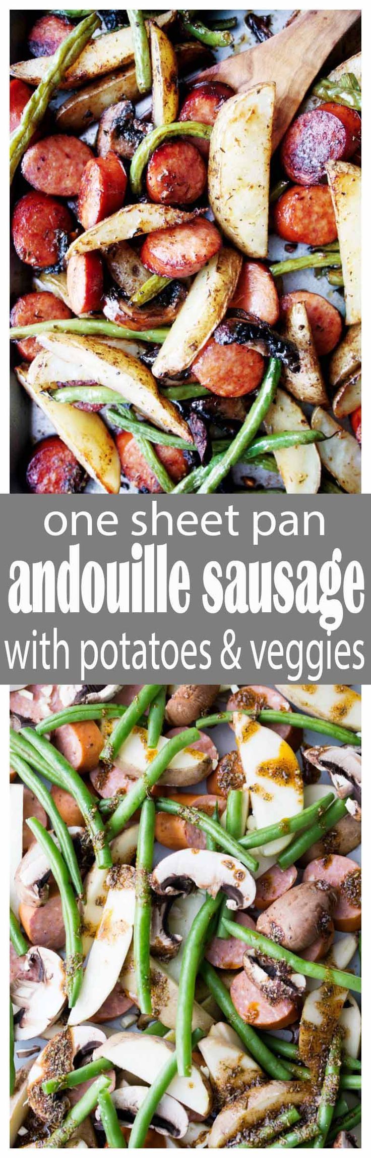 Sheet Pan Andouille Sausage with Potatoes and Veggies – Deliciously seasoned andouille sausage, potatoes, and veggies, all