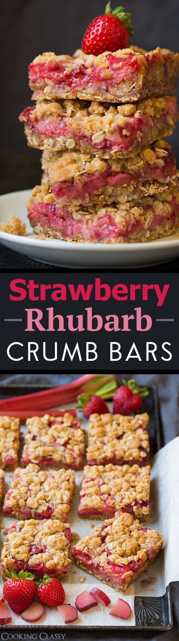 Strawberry Rhubarb Crumb Bars – one of my all time FAVORITE bar recipes!! I could stop eating them!