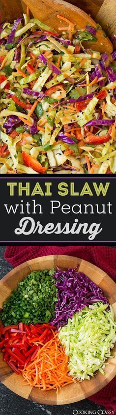 Thai Slaw with Peanut Dressing – easy side dish thats perfect with grilled chicken! Love this dressing!!