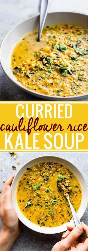 This Curried Cauliflower Rice Kale Soup is one flavorful healthy soup to keep you warm this season. An easy paleo soup recipe for