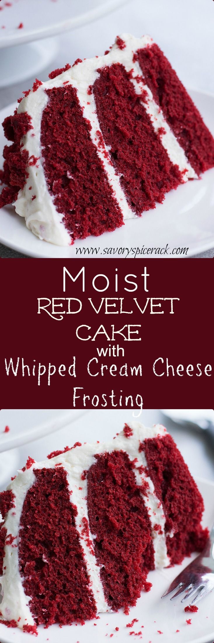 This red velvet cake is super moist and it has such a light and fluffy homemade cream cheese frosting.