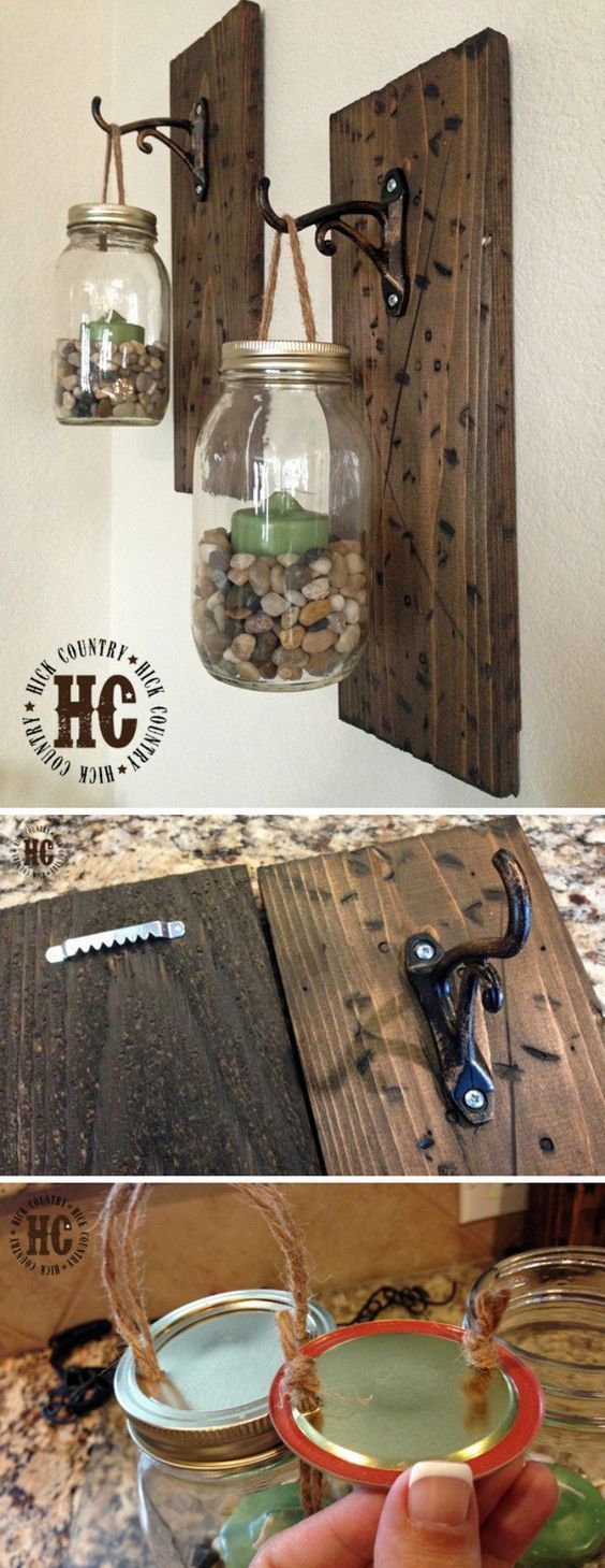 20+ DIYs for Your Rustic Home Decor – For Creative Juice Rustic DIY Mason Jar Wall Lanterns.