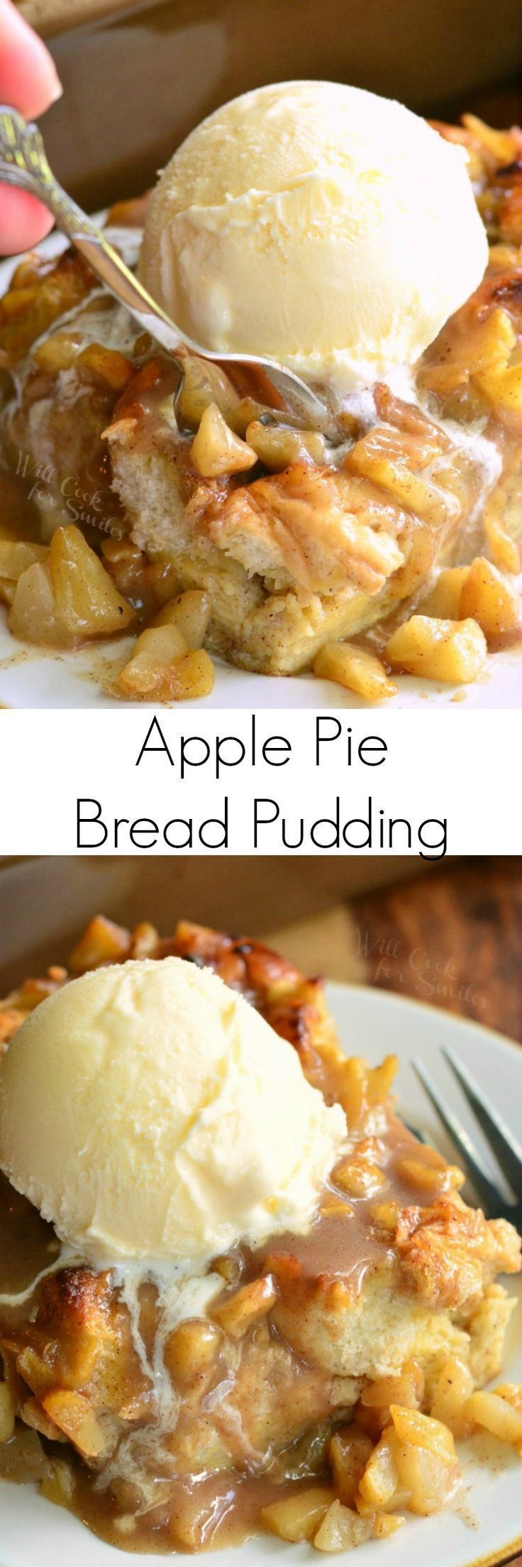 Apple Pie Bread Pudding. Comforting bread pudding made with apple pie filling. Serve it hot and with some vanilla ice cream on top