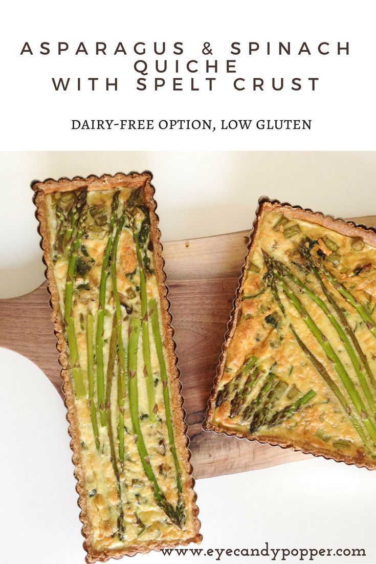 Asparagus and spinach quiche with spelt crust (dairy-free option, low gluten)