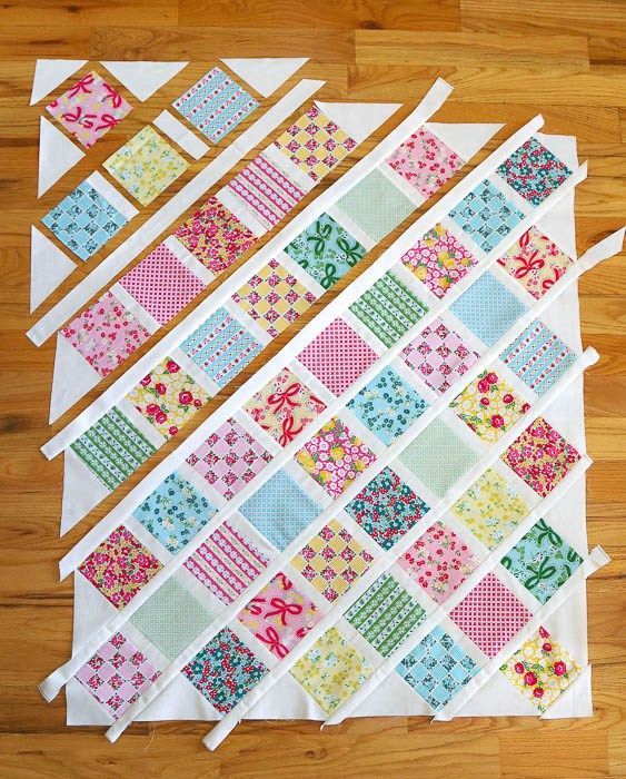Baby quilt tutorial – perfect for using 5″ charm squares. Learn a new quilting skill – how to sew together patchwork squares on