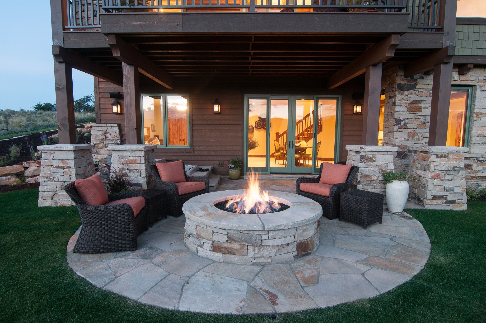 Back Patio with firepit in Tuhaye.  Home built by Cameo Homes Inc.  Park City Showcase of Homes 2013.