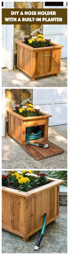 Build a unique hose holder using recycled pallet wood! This holder has a special feature; you can plant your favorite flowers on
